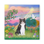 Black &amp; White Cat - Cloud Angel Refrigerator Magnet