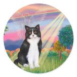 Black &amp; White Cat - Cloud Angel Round Sticker