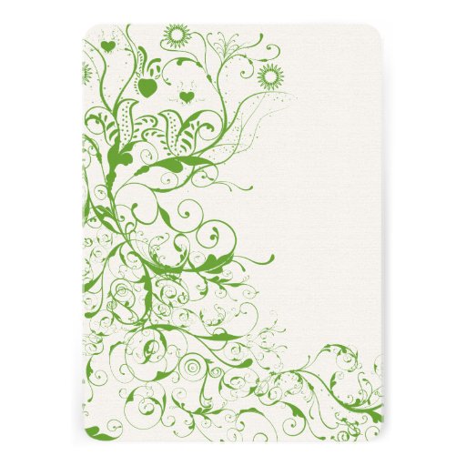 Black and Apple Green Bird Swirl Wedding Invite