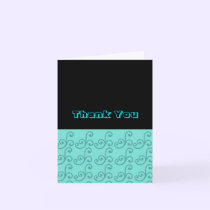Black and Aqua Swirl Thank You Card cards