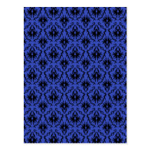 Black and Blue Damask Design Pattern. Post Card