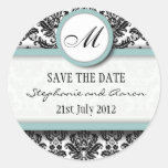 Black and Blue Damask Monogram Wedding Sticker