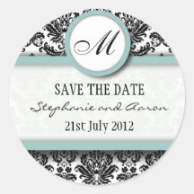 Black and Blue Damask Monogram Wedding Sticker
