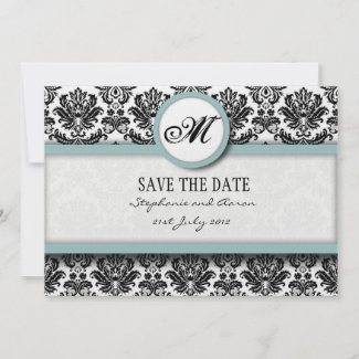 Black and Blue Damask Save The Date Card invitation