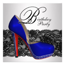 Black and Blue High Heel Shoe Birthday Party Invite