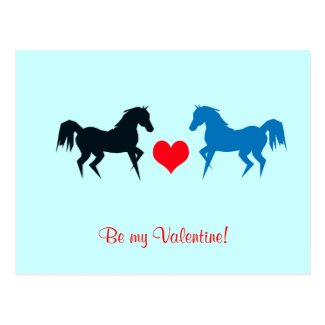 Black and Blue Horses in Love Postcard