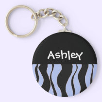 Black and Blue Zebra Stripe Personalized Keychain