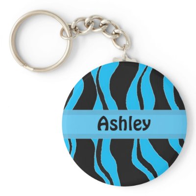 Black and Blue Zebra Stripe Personalized Keychain