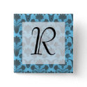 black and bright sky blue damask