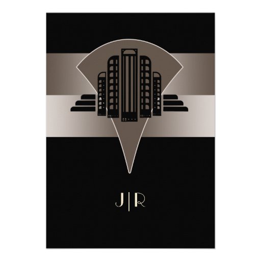Black and Bronze Art Deco Tower Anniversary Custom Invites
