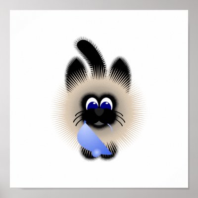 Black And Brown Cat Holding A Pale Blue Mouse Poster by mydeas