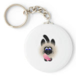Black And Brown Cat Holding A Pink Mouse Keychain