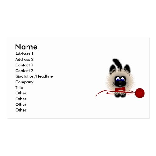 Black And Brown Cat With Red Tie And Yarn Business Card Template (front side)