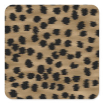 Black and Brown Cheetah Print Pattern. Square Sticker