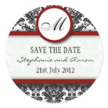 Black and Burgundy Damask Monogram Wedding Sticker