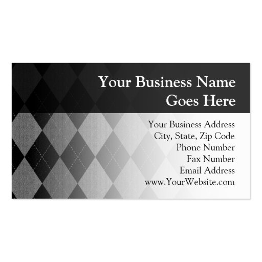 Black and Charcoal Gray Argyle Business Cards (front side)