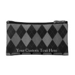 Black and Charcoal Gray Argyle Cosmetic Bags