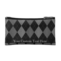 Black and Charcoal Gray Argyle Cosmetic Bags