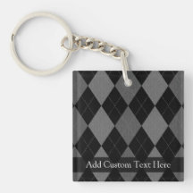 Black and Charcoal Gray Argyle Square Acrylic Key Chains