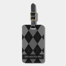 Black and Charcoal Gray Argyle Luggage Tag