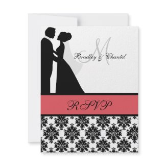 Black and Coral Wedding Couple RSVP Card invitation