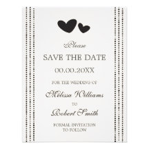 Black and cream hearts Save the Date announcement