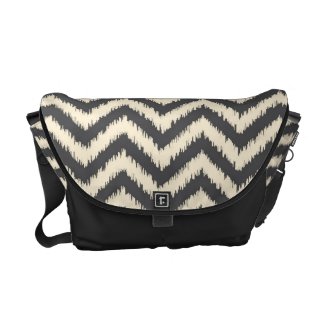 Black and Cream Ikat Chevron Courier Bag