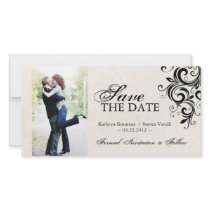Black and Cream Photo Save The Date Invitation Photo Card Template