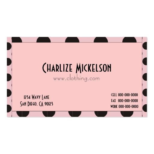 Black and Eggshell Polka Dots Cards Business Card Template (back side)