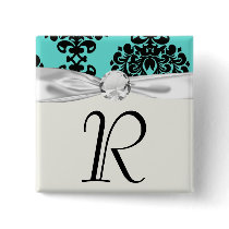 black and elegant blue lovely damask button
