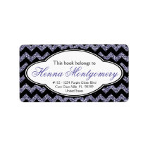 Black and Faux Glitter Purple Chevron Bookplate Address Label