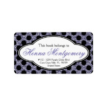 Black and Faux Glitter Purple Polka Dot Bookplate Custom Address Label