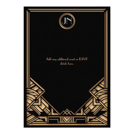 Black and Faux Gold Art Deco Gatsby Style Wedding Personalized Announcement