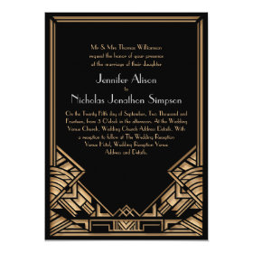 Black and Faux Gold Art Deco Gatsby Style Wedding Personalized Announcement