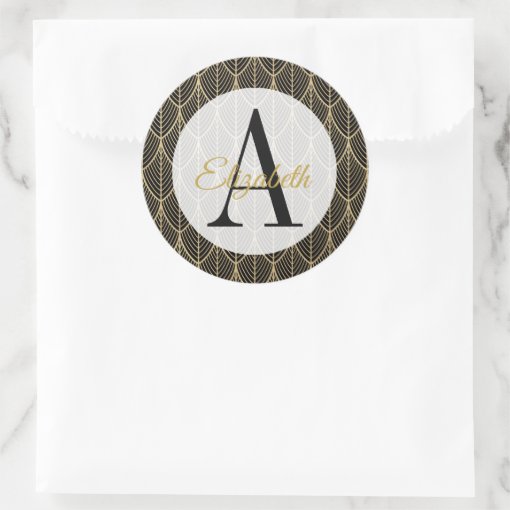 Black And Faux Gold Art Nouveau Monogrammed Classic Round Sticker Zazzle