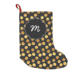 Black and Faux Gold Big Dots Small Christmas Stocking