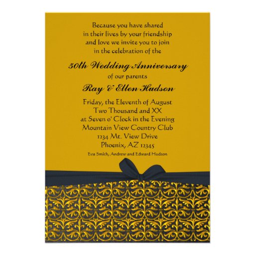 Black and Gold 50th Anniversary Invitations (front side)