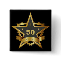 Black and Gold 50th Birthday Star Button