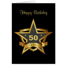 Black and Gold 50th Birthday Star Card