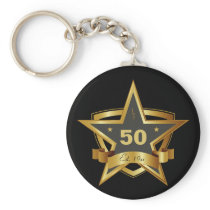 Black and Gold 50th Birthday Star Keychain