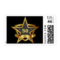 Black and Gold 50th Birthday Star Postage