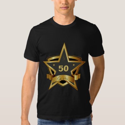 Black and Gold 50th Birthday Star Tee Shirt