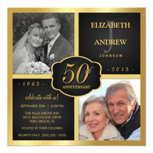 Black and Gold 50th Wedding Anniversary Personalized Invite