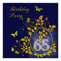 Black and Gold 65th Birthday party Personalized Announcement