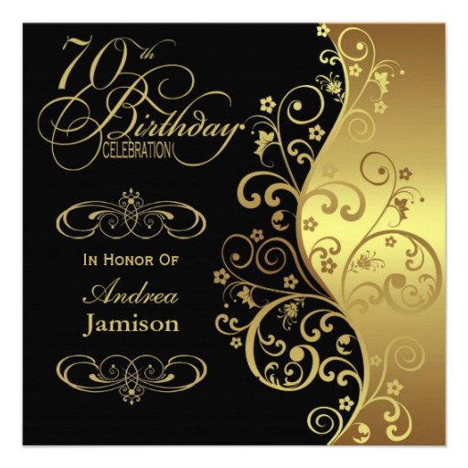 Black and Gold 70th Birthday Party Invitation
