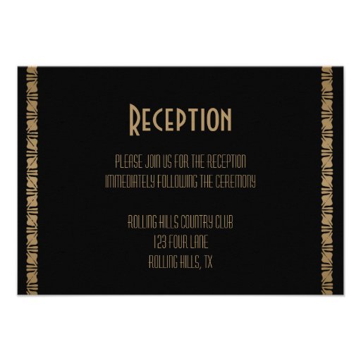 Black and Gold Art Deco Peacock Wedding Reception Personalized Invitation