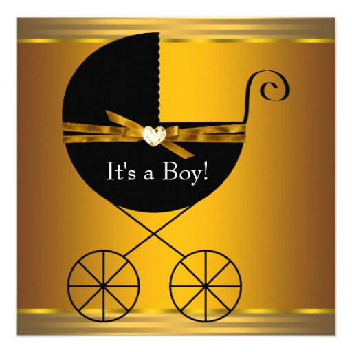 Black and Gold Carriage Boys Baby Shower Personalized Invitation (front side)