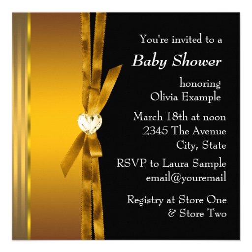 Black and Gold Carriage Boys Baby Shower Personalized Invitation