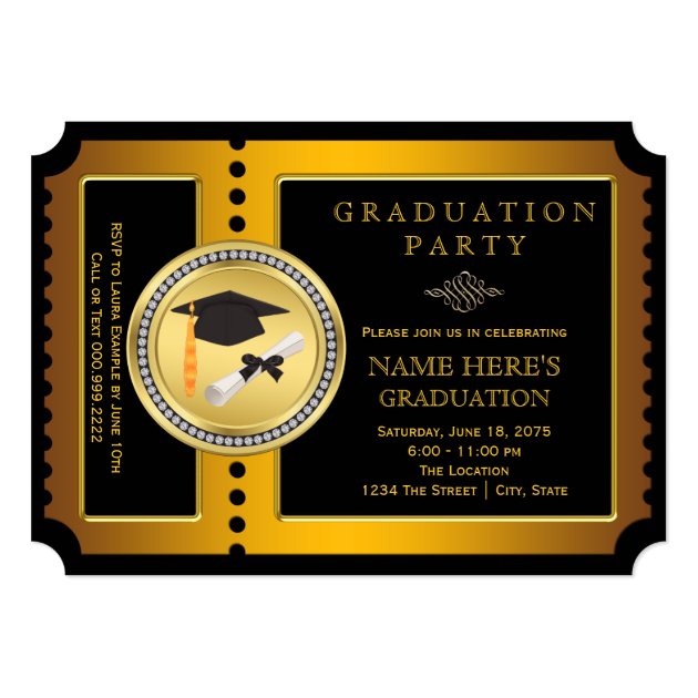 Black and Gold College Graduation 5x7 Paper Invitation Card