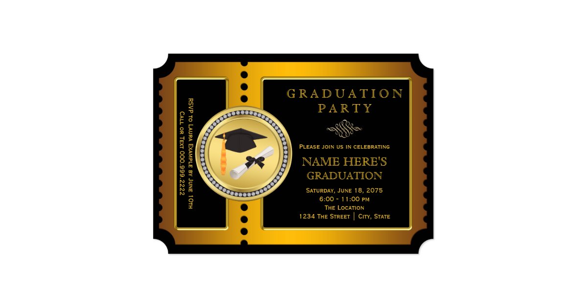 Black And Gold College Graduation 5x7 Paper Invitation Card